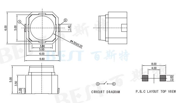 轻触开关TS-0603参考图纸 轻触开关TS-0603参考图纸