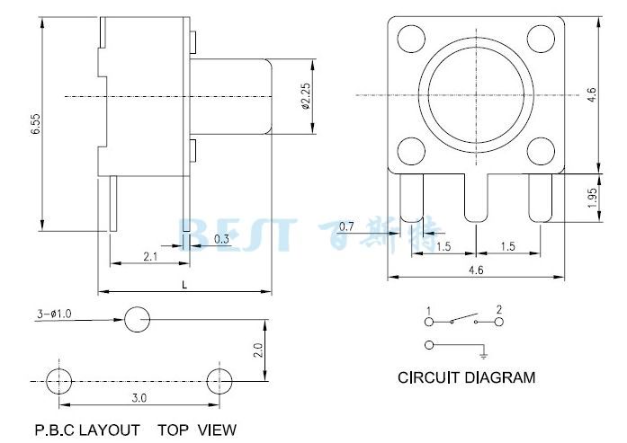 轻触开关TS-1102参考图纸 轻触开关TS-1102参考图纸