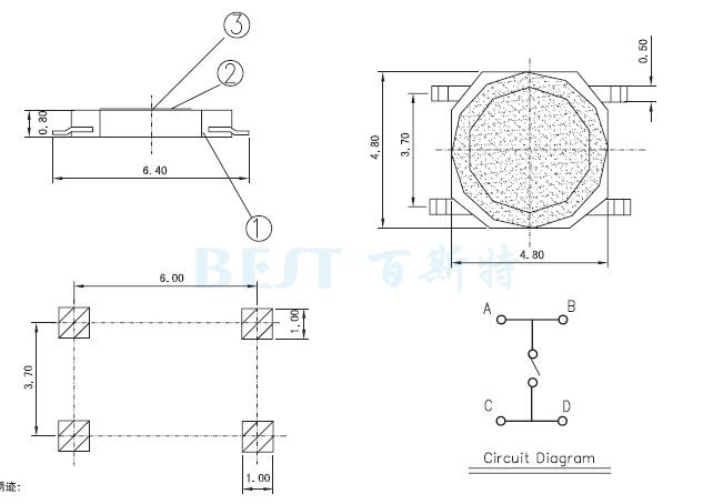 轻触开关TS-1187A参考图纸 轻触开关TS-1187A参考图纸