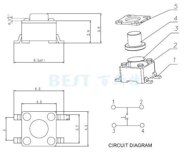 轻触开关TS-1102A参考图纸 轻触开关TS-1102A参考图纸
