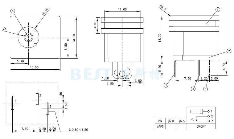 dc015电源插座参考图纸 dc015电源插座参考图纸