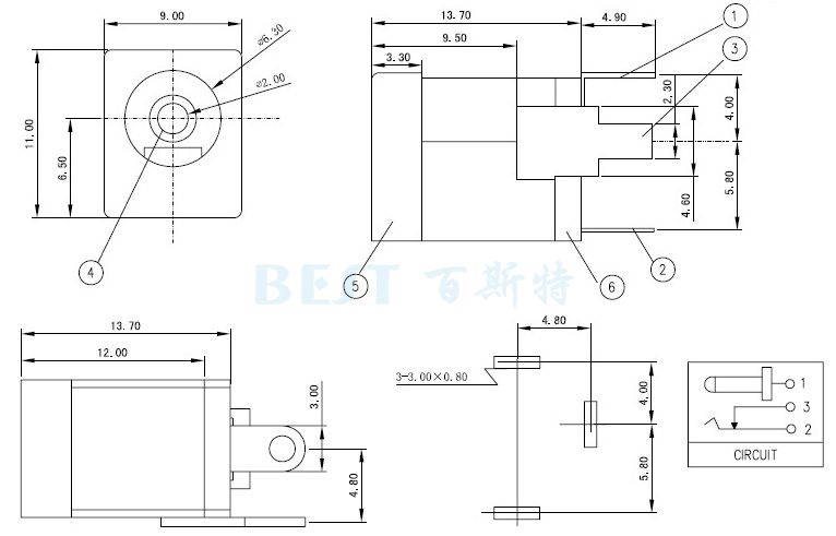 DC013A电源插座参考图纸 DC013A电源插座参考图纸