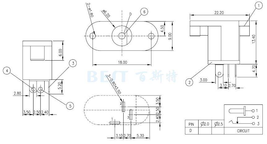 DC018电源插座参考图纸 DC018电源插座参考图纸