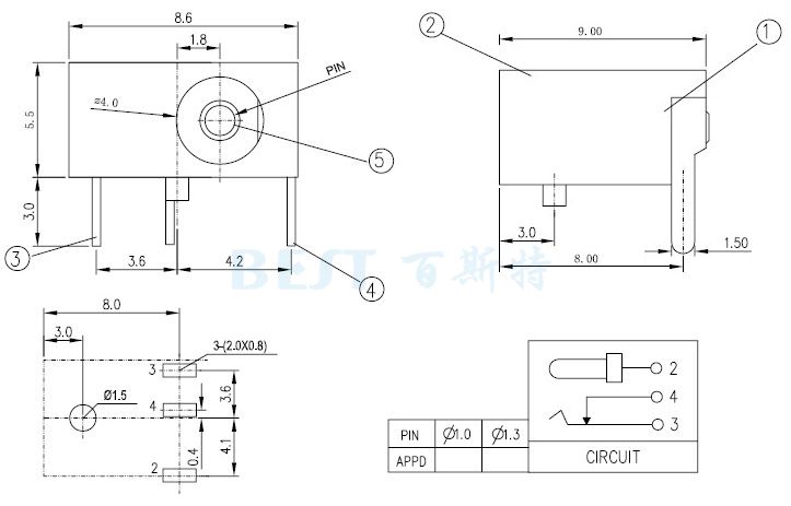 DC插座DC-006参考图纸 DC插座DC-006参考图纸