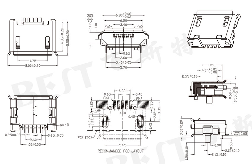 USB插座USB-MC-001-03参考图纸