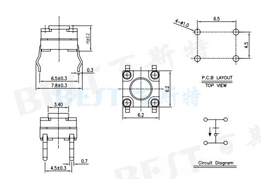 轻触开关TS-1109K参考图纸 轻触开关TS-1109K参考图纸