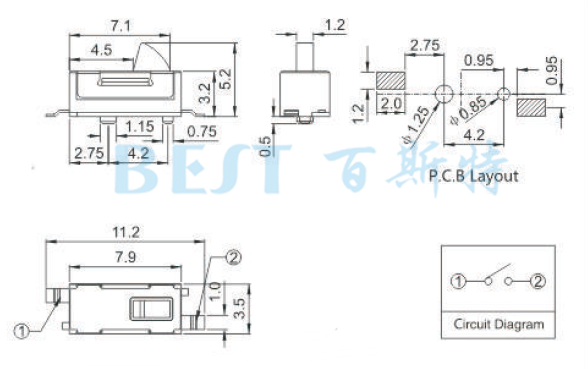 微动开关TC-TS11参考图纸 微动开关TC-TS11参考图纸
