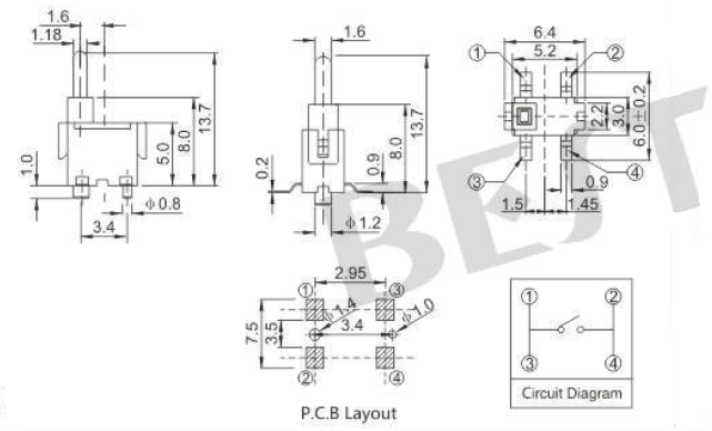 微动开关TC-0030C参考图纸 微动开关TC-0030C参考图纸