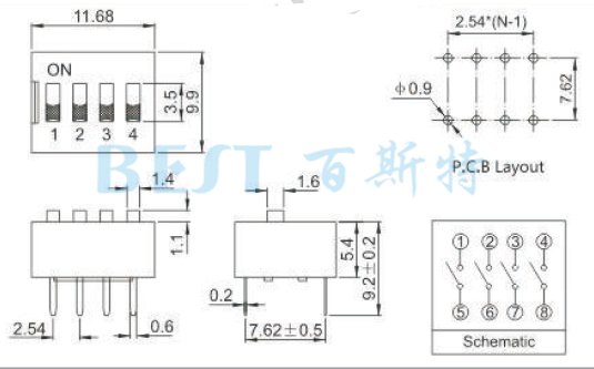编码开关DIP-X参考图纸 编码开关DIP-X参考图纸