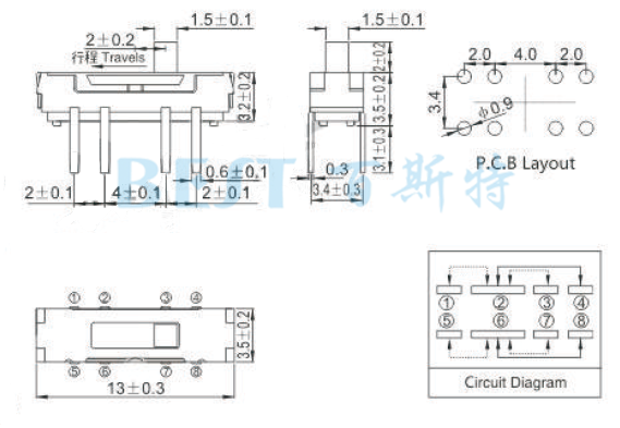 微型拨动开关MSS-23D38参考图纸 微型拨动开关MSS-23D38参考图纸