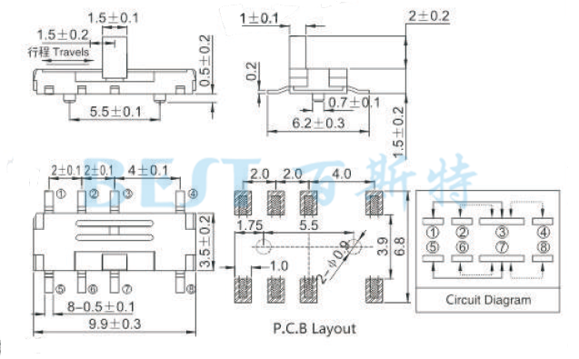 微型拨动开关MSK-23C01参考图纸 微型拨动开关MSK-23C01参考图纸