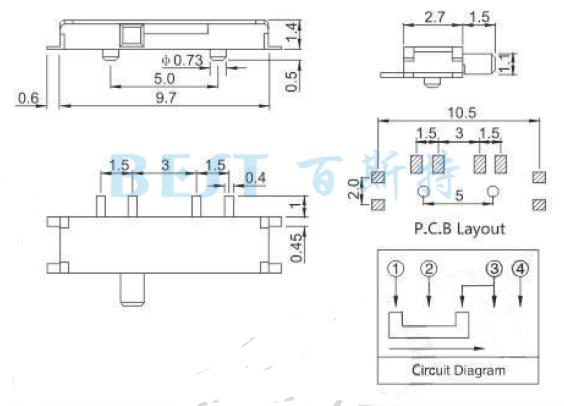 微型拨动开关MSS-22C08参考图纸 微型拨动开关MSS-22C08参考图纸