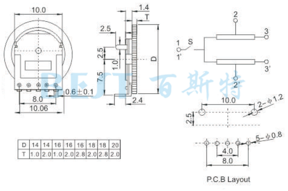 电位器WH180-2参考图纸 电位器WH180-2参考图纸