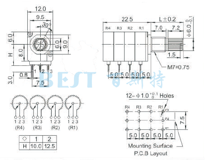 电位器RV12422BO参考图纸 电位器RV12422BO参考图纸