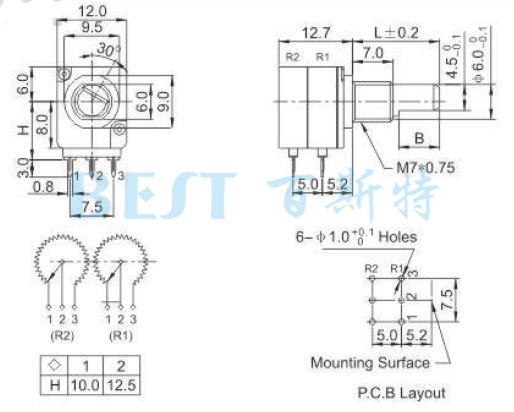 电位器RV1242GO参考图纸 电位器RV1242GO参考图纸