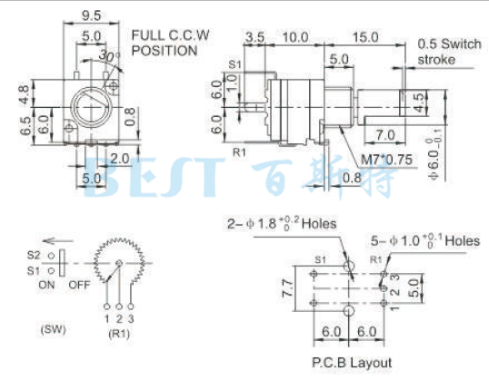电位器RV9E12NM参考图纸 电位器RV9E12NM参考图纸