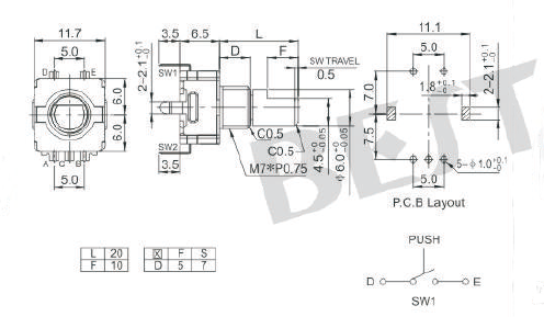编码器EC11Y0参考图纸 编码器EC11Y0参考图纸