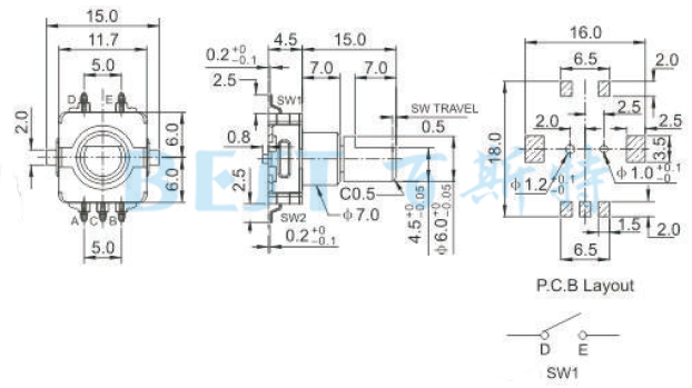 编码器EC11I0参考图纸 编码器EC11I0参考图纸