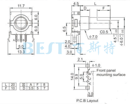 编码器EC11E0参考图纸 编码器EC11E0参考图纸