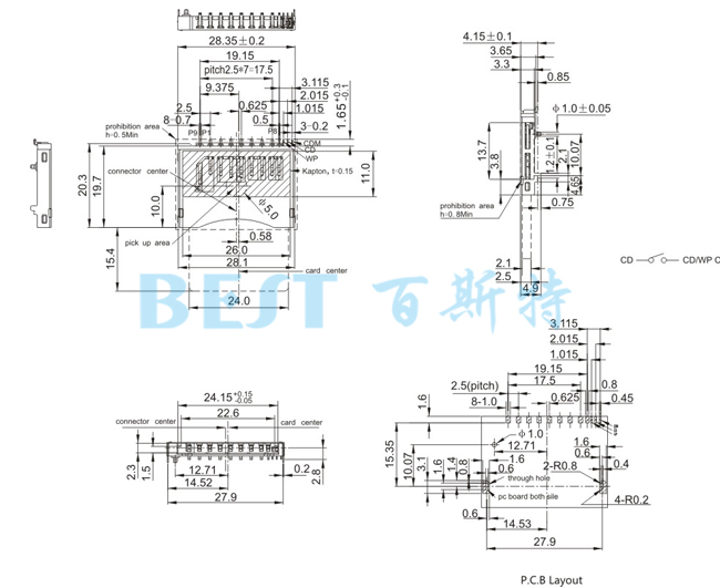 SD卡座SD-FZ-21A参考图纸 SD卡座SD-FZ-21A参考图纸