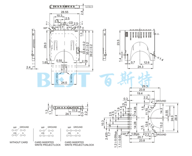 SD卡座SD-C-0907A参考图纸 SD卡座SD-C-0907A参考图纸