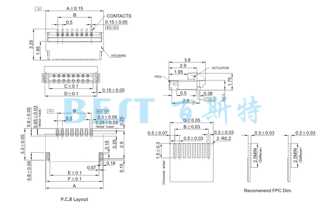 FPC连接器0512-NRL-NS参考图纸 FPC连接器0512-NRL-NS参考图纸