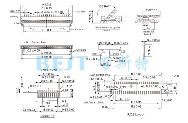 FPC连接器0310-NPWB-R参考图纸 FPC连接器0310-NPWB-R参考图纸