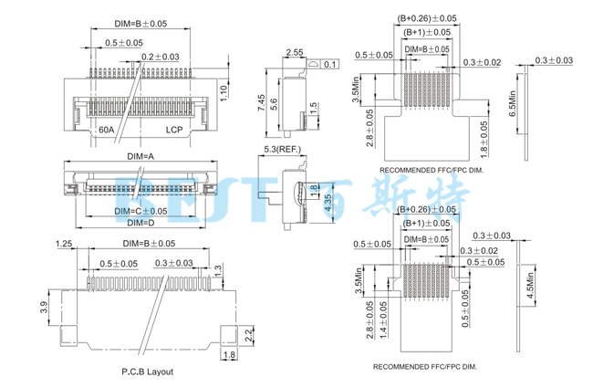 FPC连接器0.5K-KX-NPWB-T-R参考图纸 FPC连接器0.5K-KX-NPWB-T-R参考图纸
