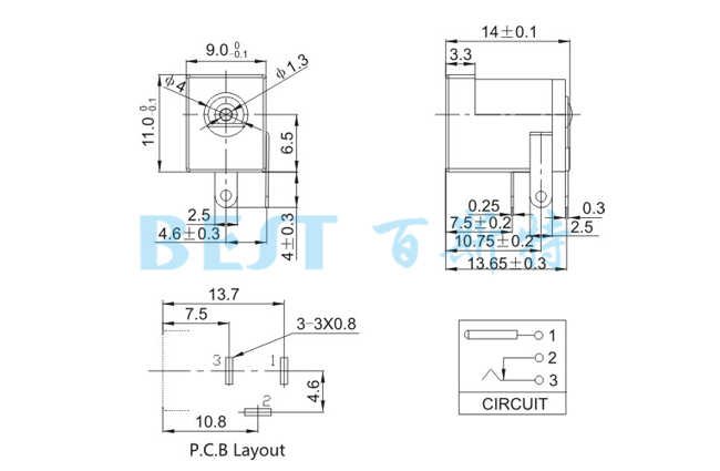 DC插座DC-005C参考图纸 DC插座DC-005C参考图纸