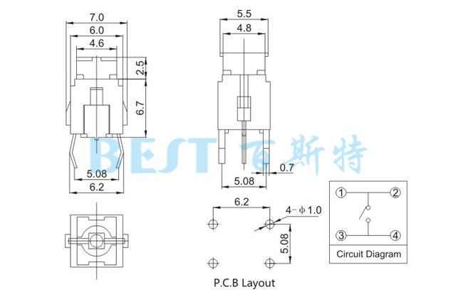 轻触开关TS-1191参考图纸 轻触开关TS-1191参考图纸