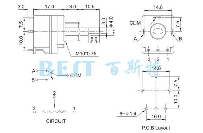 电位器RI171PS参考图纸 电位器RI171PS参考图纸
