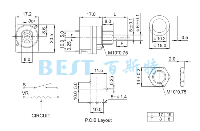 电位器RI171RS参考图纸 电位器RI171RS参考图纸