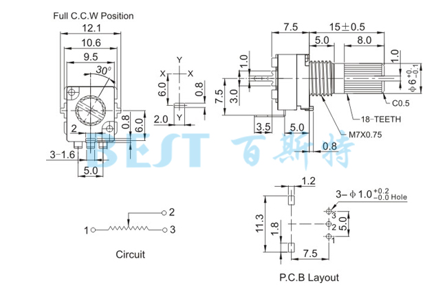 电位器RV9311NO参考图纸 电位器RV9311NO参考图纸