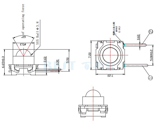 轻触开关7.2×7.2_TS-6004A_参考图纸