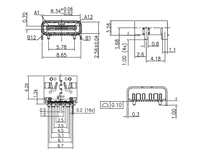 USB插座USB-C-04_参考图纸