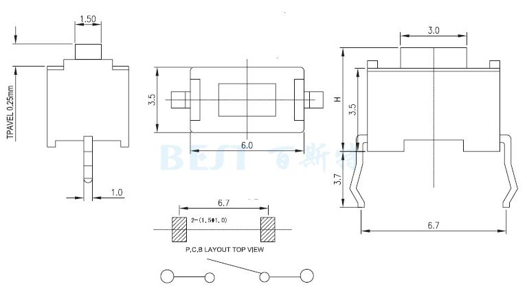 轻触开关TS-1101E_参考图纸