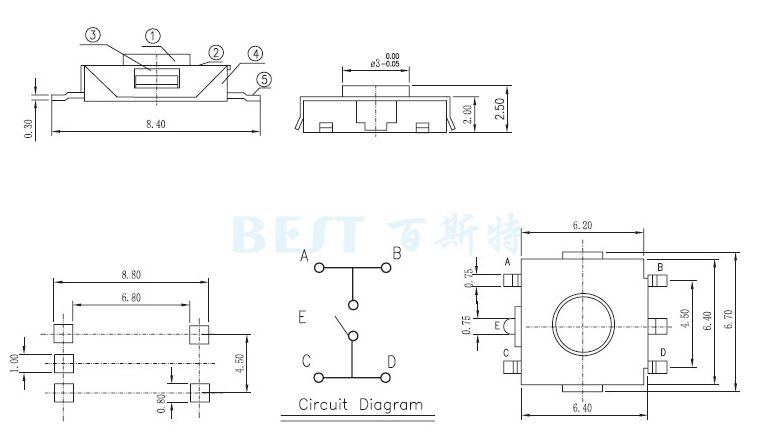 轻触开关TS-1157_参考图纸