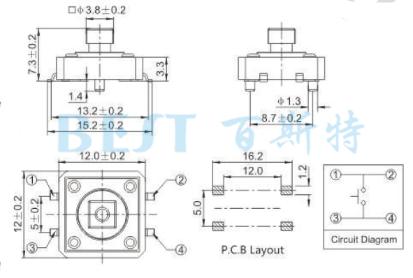 轻触开关TS-1103CW_参考图纸