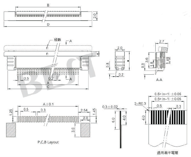 FPC连接器0.5K-AX-nPWB参考图纸 FPC连接器0.5K-AX-nPWB参考图纸